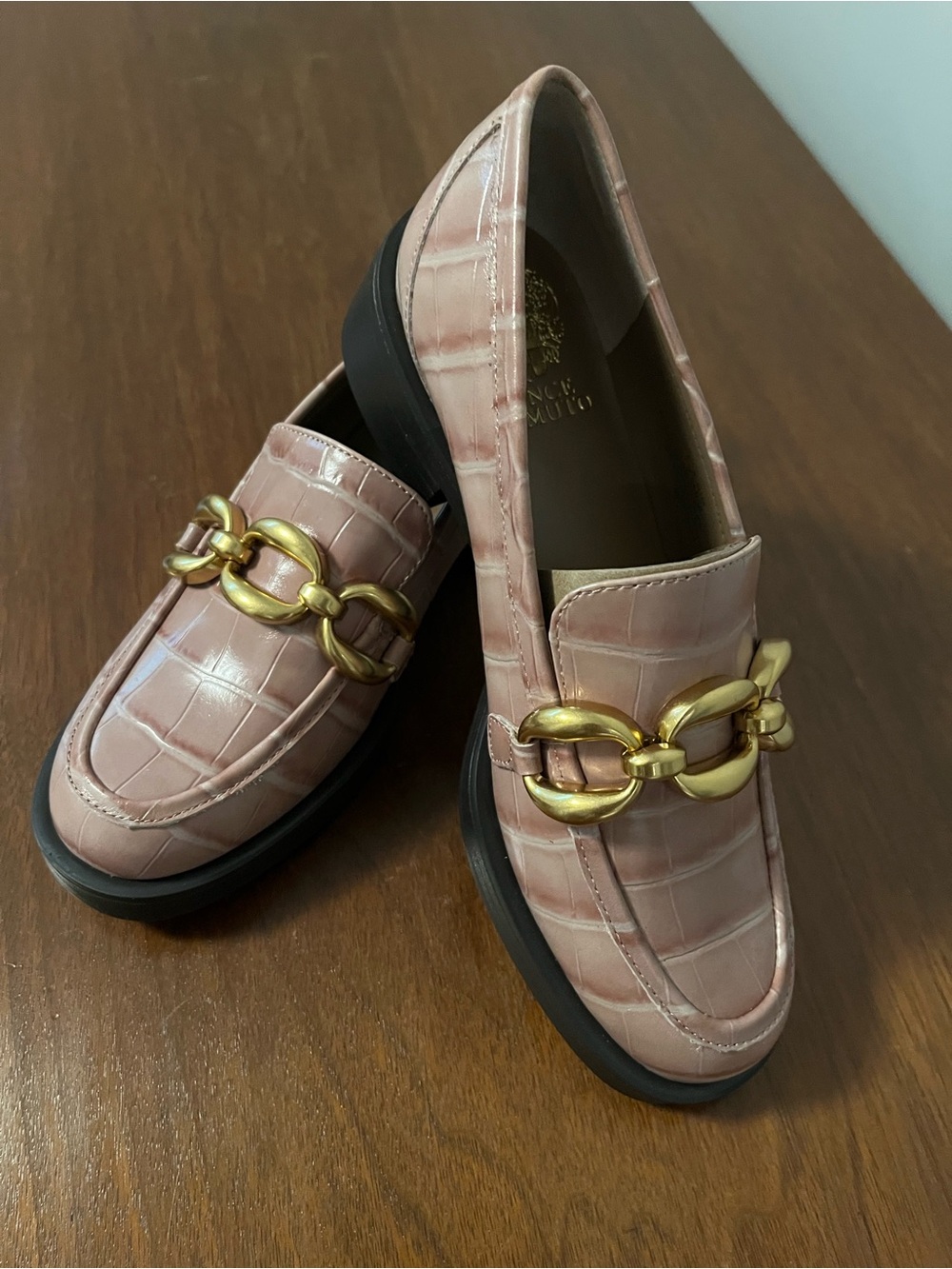 Brand New VC Croc-Embossed Loafers with Gold colored Chain- still in box!